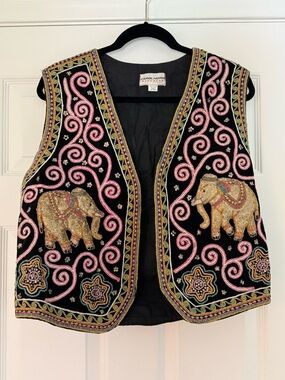 Vintage Carol Horn elephant embellished embroidered velvet vest
